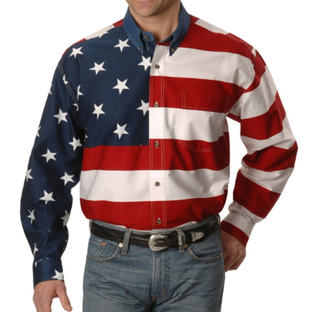 Roper Men's American Flag Long Sleeve Button Up Western Shirt